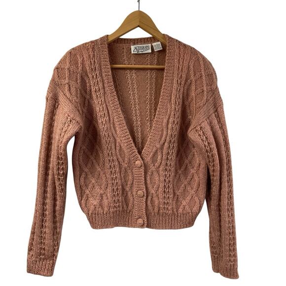 Autograph Clothing Mohair Blend V Neck Sweater Cardigan Cable Knit S Boho Pink - Picture 1 of 7